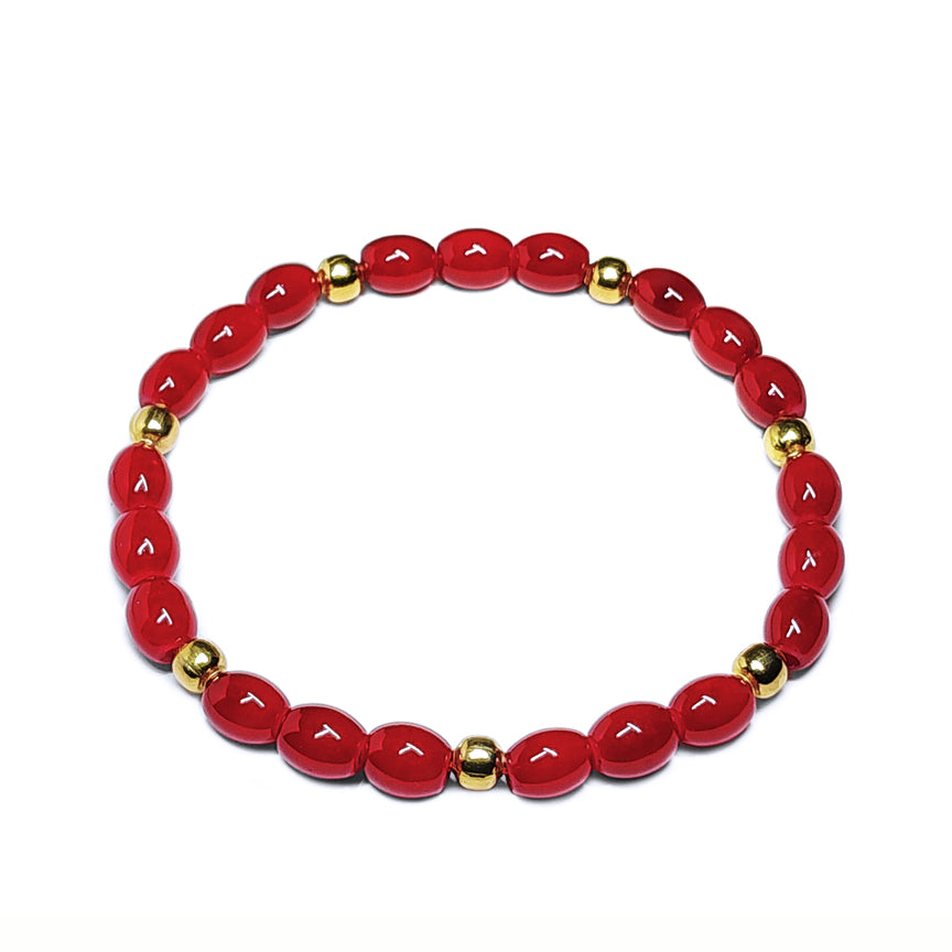 Carnelian Red Glass Unisex Bracelet